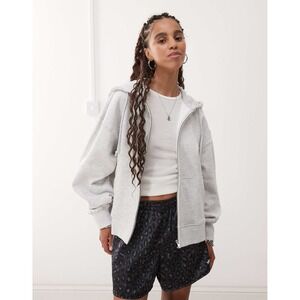 Collusion Women Light Grey Melange Oversized Zip Up Hoodie Sweatshirt Boxy Fit S